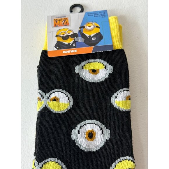 Men’s Black Cartoon Crew Socks 9-13 | Funny Eye Pattern Novelty - Picture 3 of 3